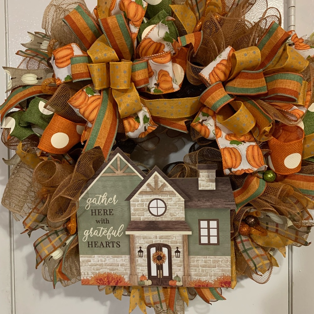 Hand Crafted Festive Wreath with Orange and Green Accents